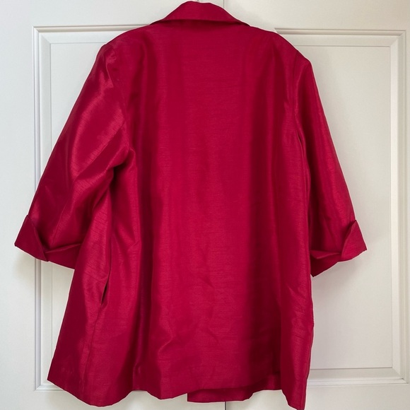 Chico's Newer Tag 3/4 Sleeve Pockets Deep Red Lined Taffeta Jacket Duster - Picture 9 of 10